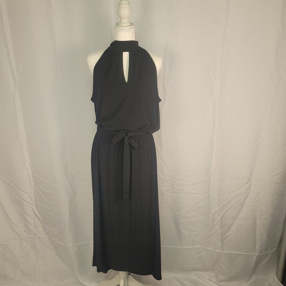The Limited Size L Black Halter Keyhole Maxi Dress Hi-Low Tie Waist Classic Chic